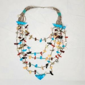 Vintage Tourquose Silver Multilayered Necklace Native American F.R. Turpin